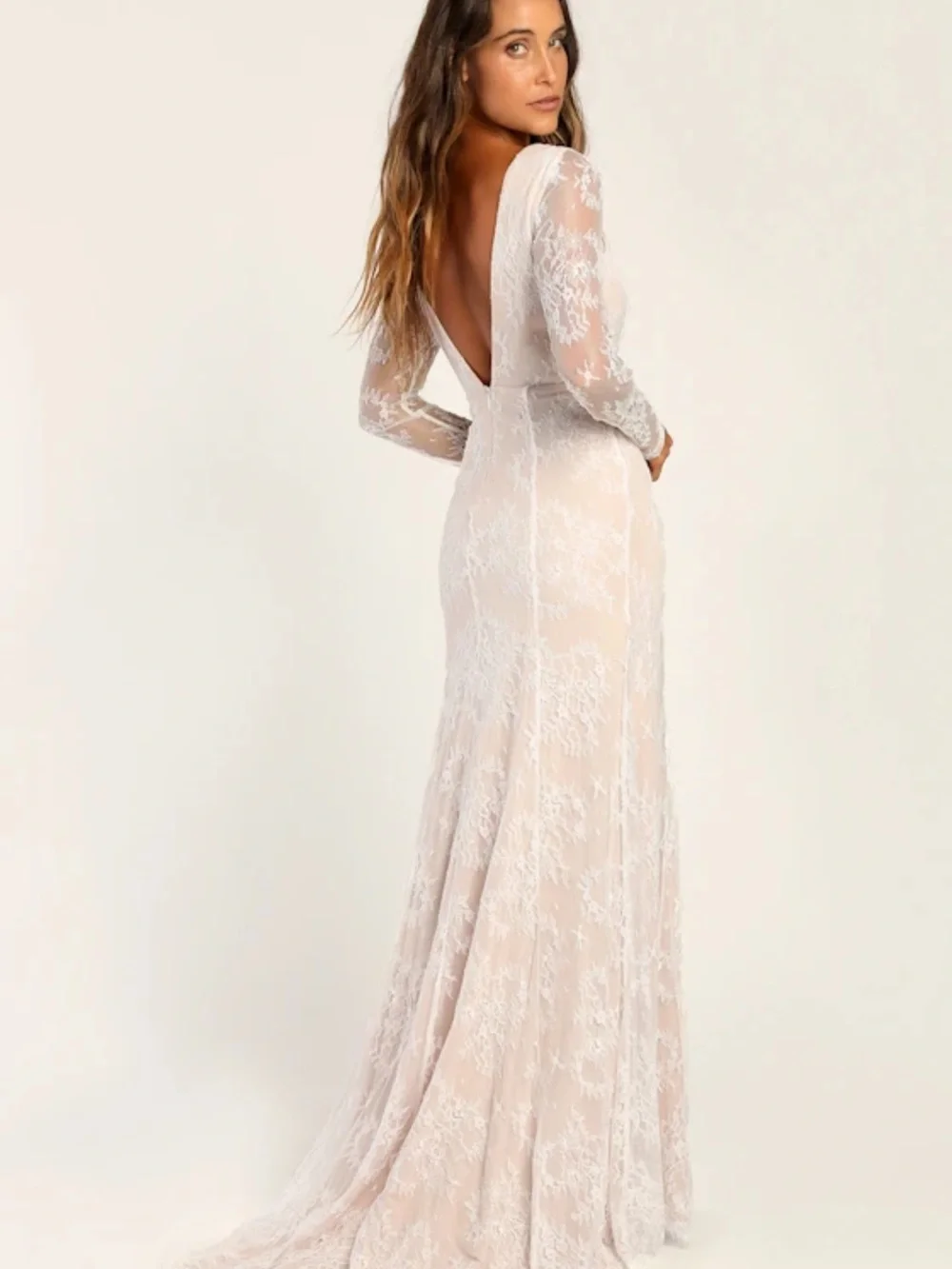 Promising Love Ivory Lace Long Sleeve Mermaid Maxi Dress